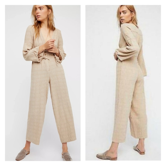 Free People Pants - FREE PEOPLE True Lovin Tan Linen Jumpsuit Size XS